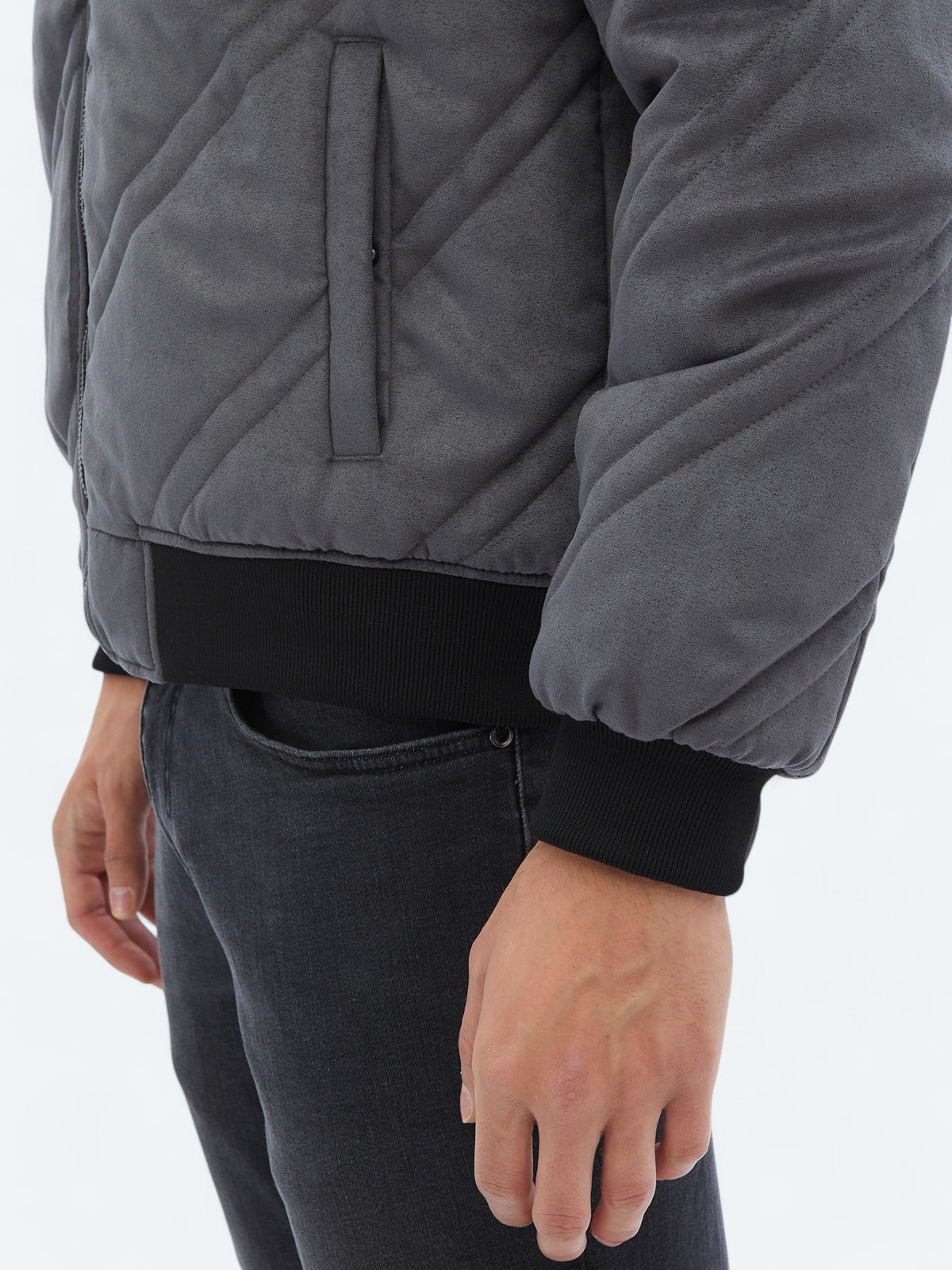 Antrasit Regular Fit Dik Yaka Casual Dokuma Mont