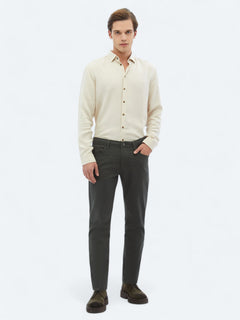 Haki Dokuma Slim Fit Casual Pamuk Karışımlı Pantolon