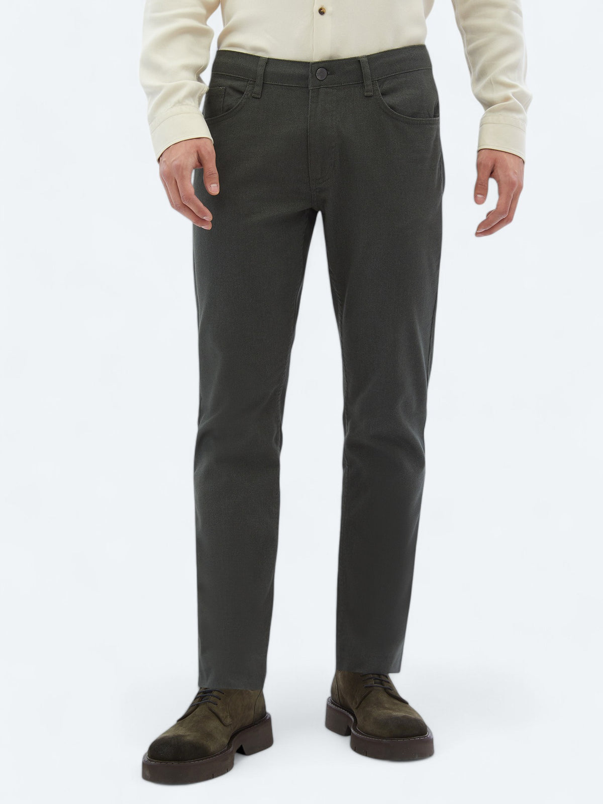 Haki Dokuma Slim Fit Casual Pamuk Karışımlı Pantolon