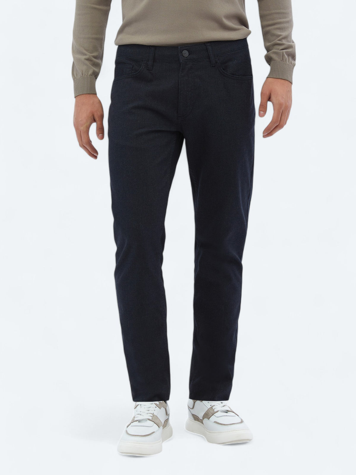 Lacivert Dokuma Slim Fit Casual Pamuk Karışımlı Pantolon