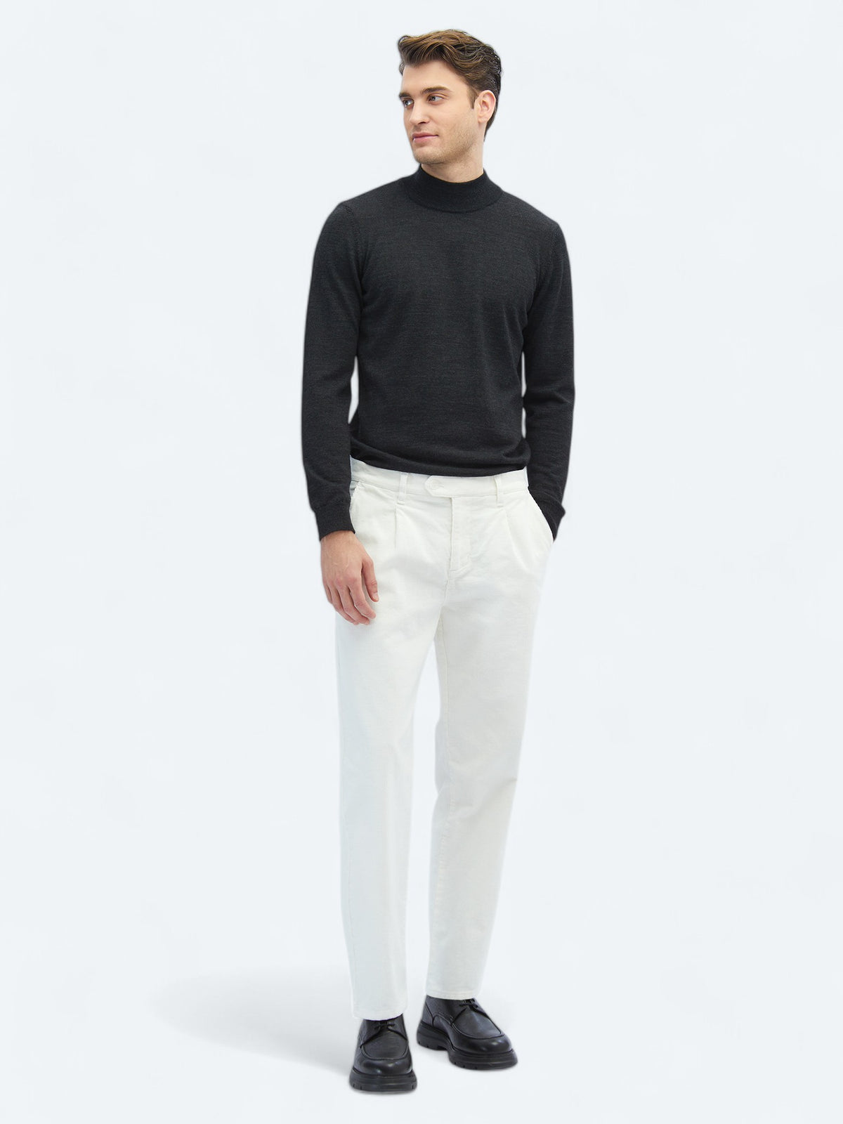 Ekru Dokuma Loose Fit Kadife Casual Pamuk Karışımlı Pantolon