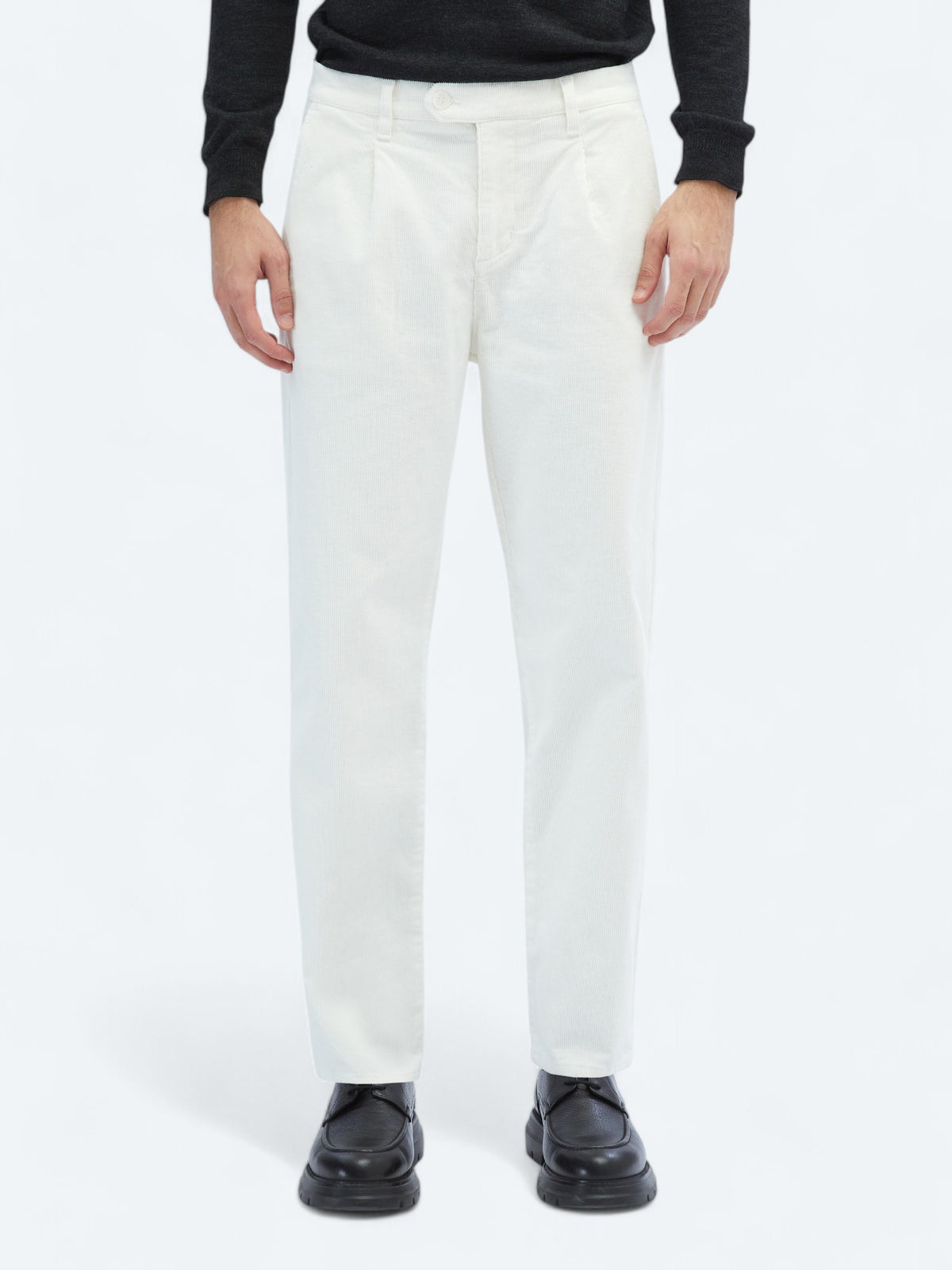 Ekru Dokuma Loose Fit Kadife Casual Pamuk Karışımlı Pantolon