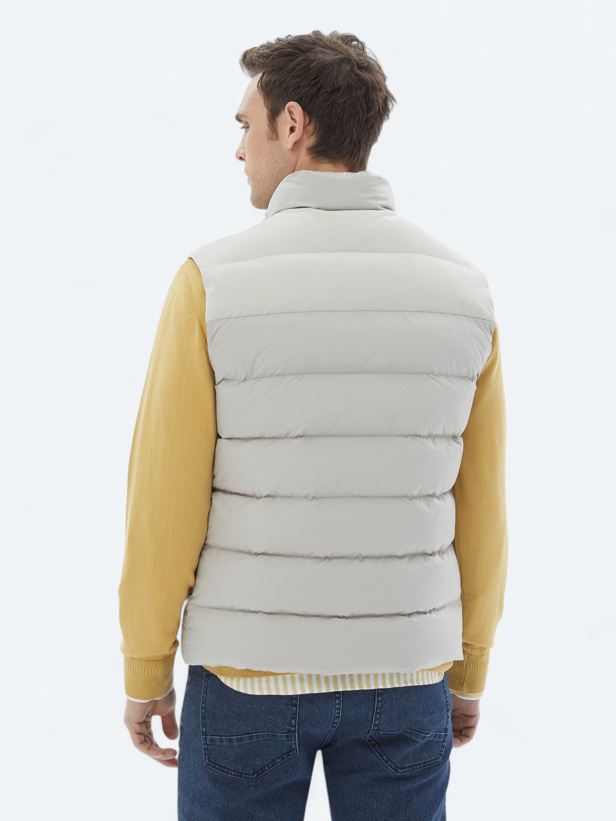 Bej Regular Fit Dik Yaka Casual Dokuma Spor Yelek