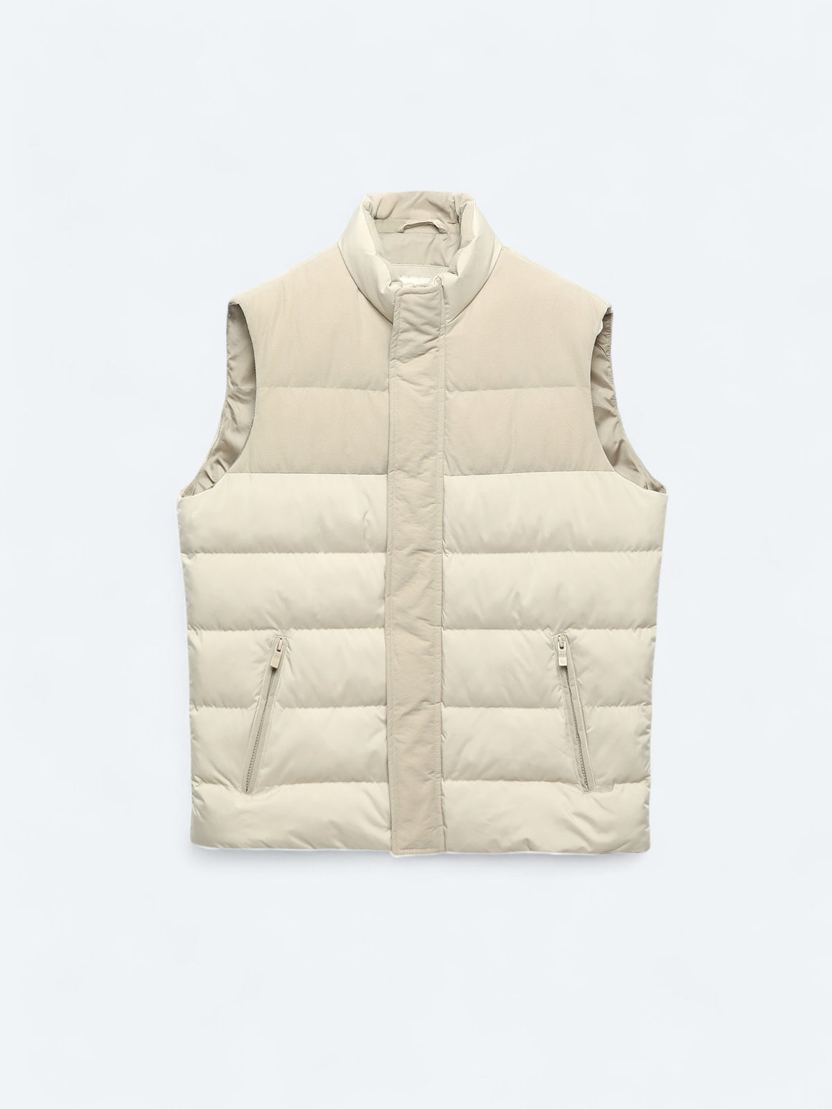 Bej Regular Fit Dik Yaka Casual Dokuma Spor Yelek