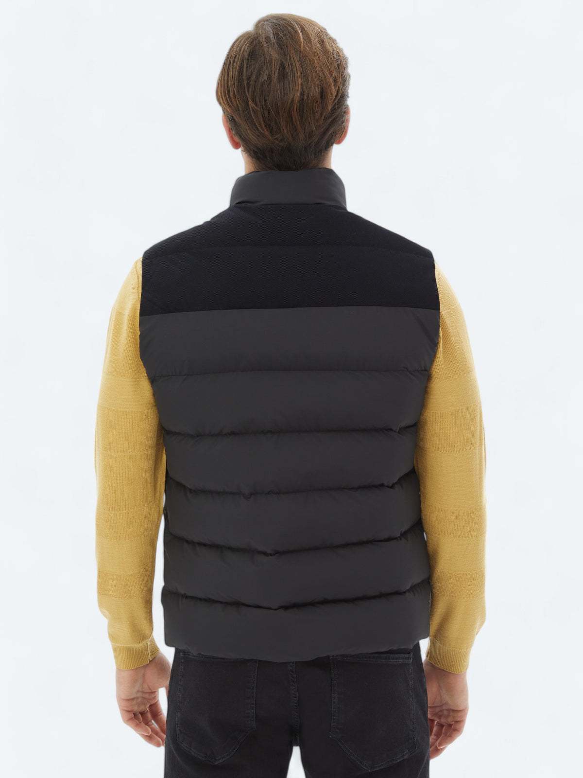 Siyah Regular Fit Dik Yaka Casual Dokuma Spor Yelek