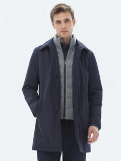 Lacivert Regular Fit Bebe Yaka Casual Dokuma Pardösü