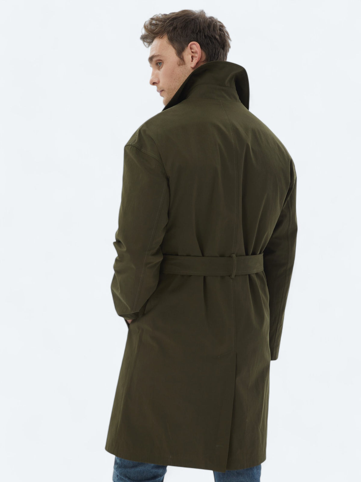 Haki Oversize Fit Kruvaze Yaka Casual Dokuma Pardösü