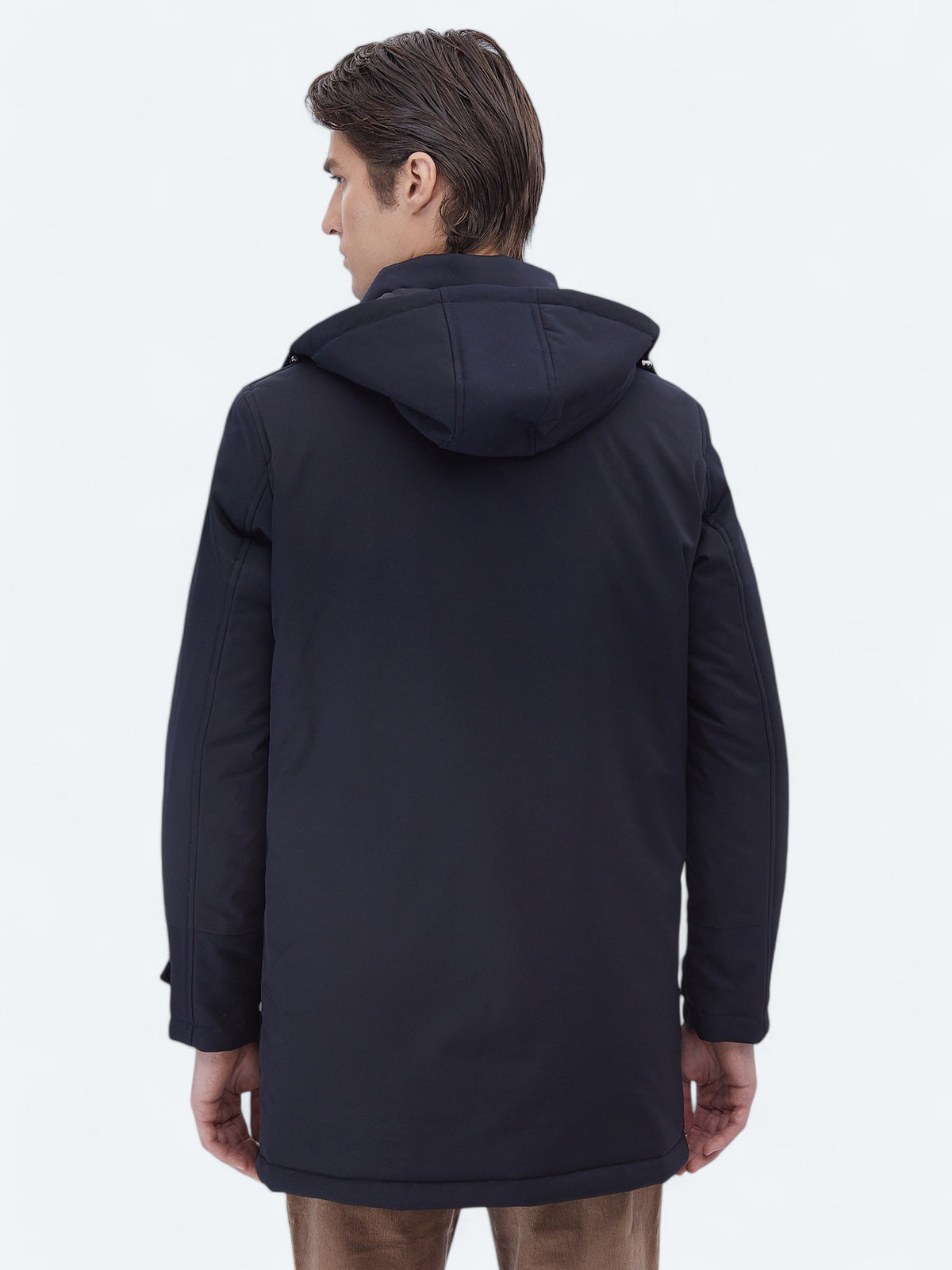 Lacivert Regular Fit Kapüşonlu Casual Dokuma Kaban