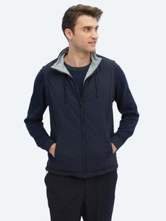 Lacivert Regular Fit Dik Yaka Casual Dokuma Spor Yelek