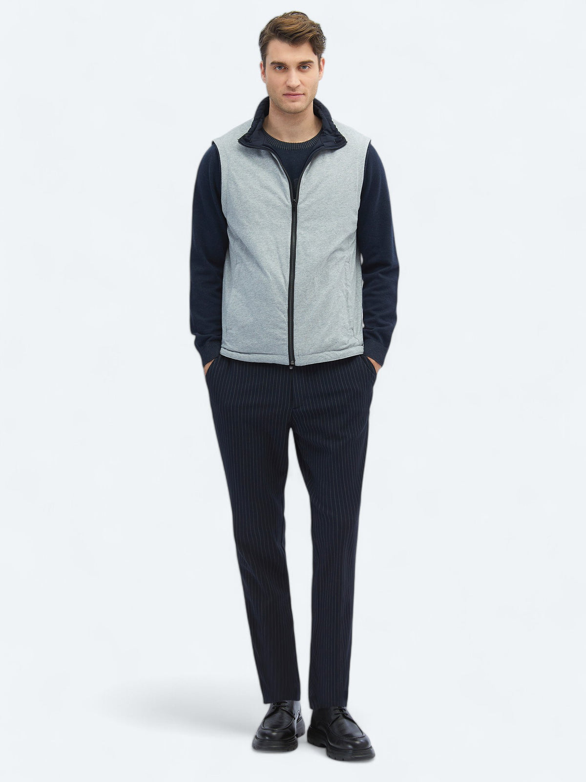 Lacivert Regular Fit Dik Yaka Casual Dokuma Spor Yelek