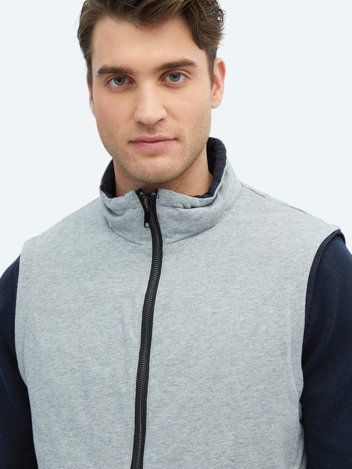 Lacivert Regular Fit Dik Yaka Casual Dokuma Spor Yelek