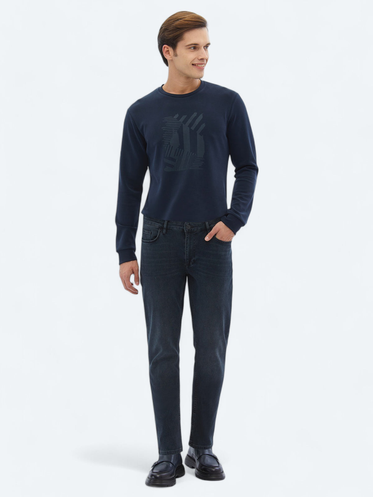 Lacivert Slim Fit Denim Pamuk Karışımlı Pantolon