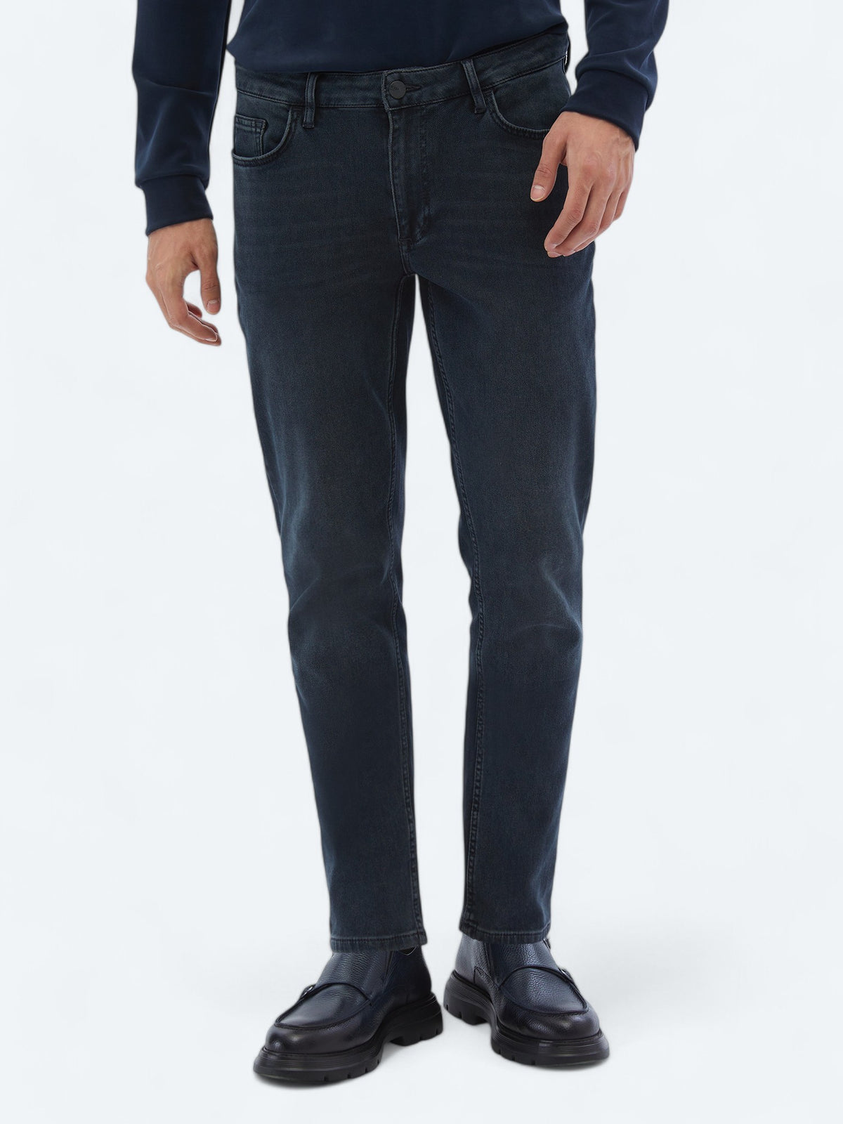 Lacivert Slim Fit Denim Pamuk Karışımlı Pantolon