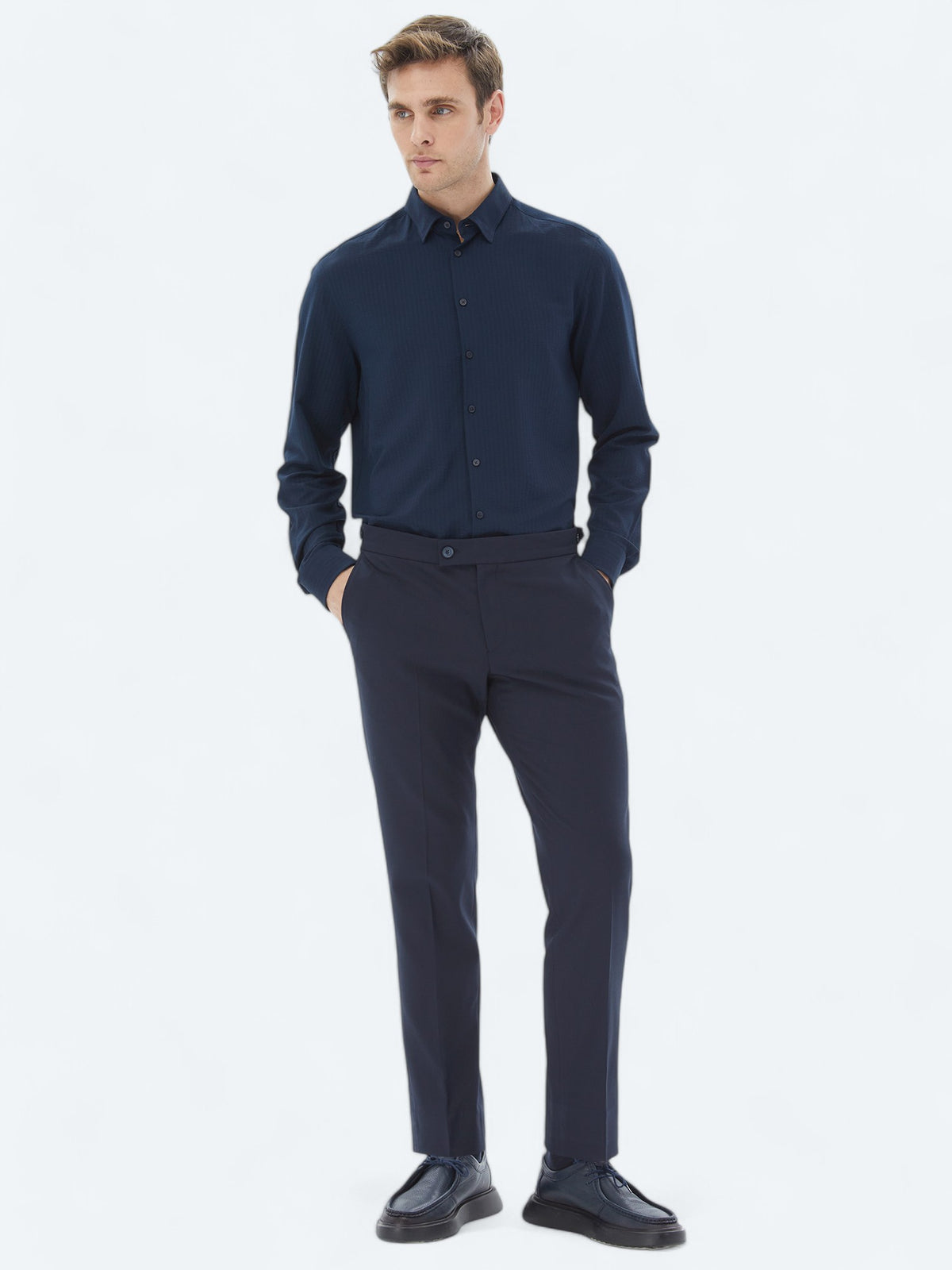 Lacivert Dokuma Regular Fit Casual Pantolon