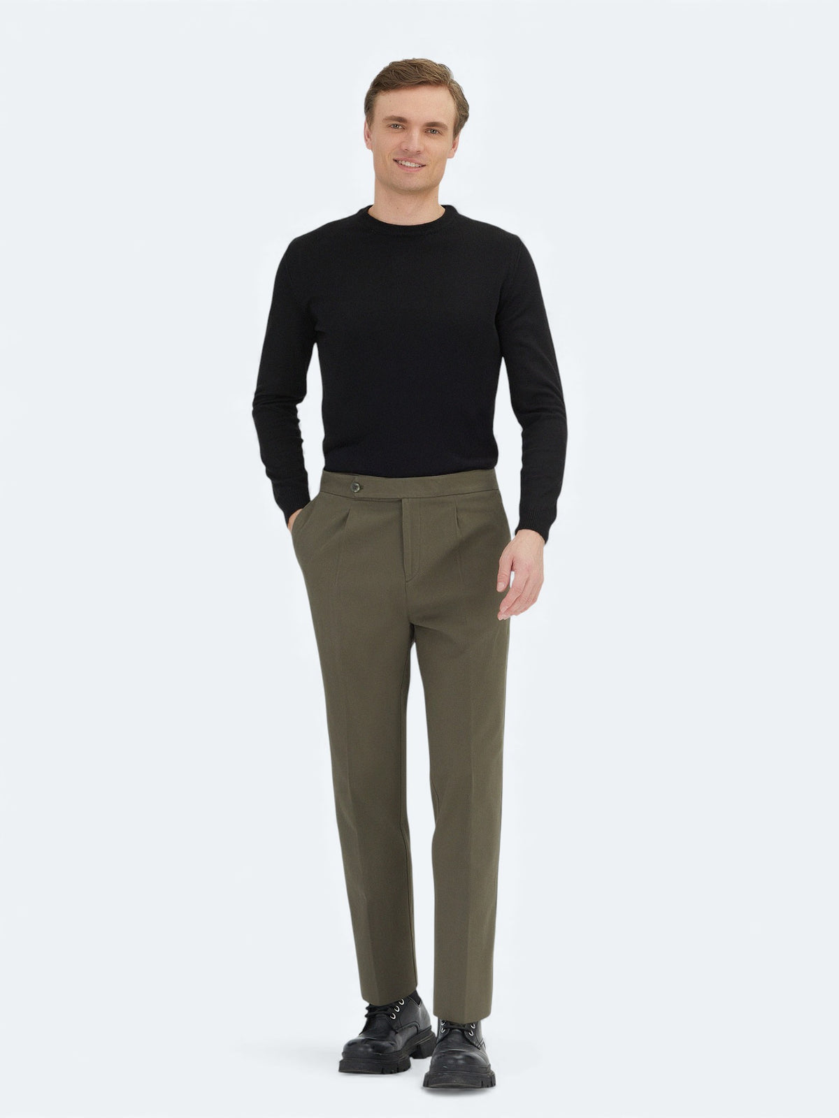 Haki Dokuma Carrot Fit Casual Pamuk Karışımlı Pantolon