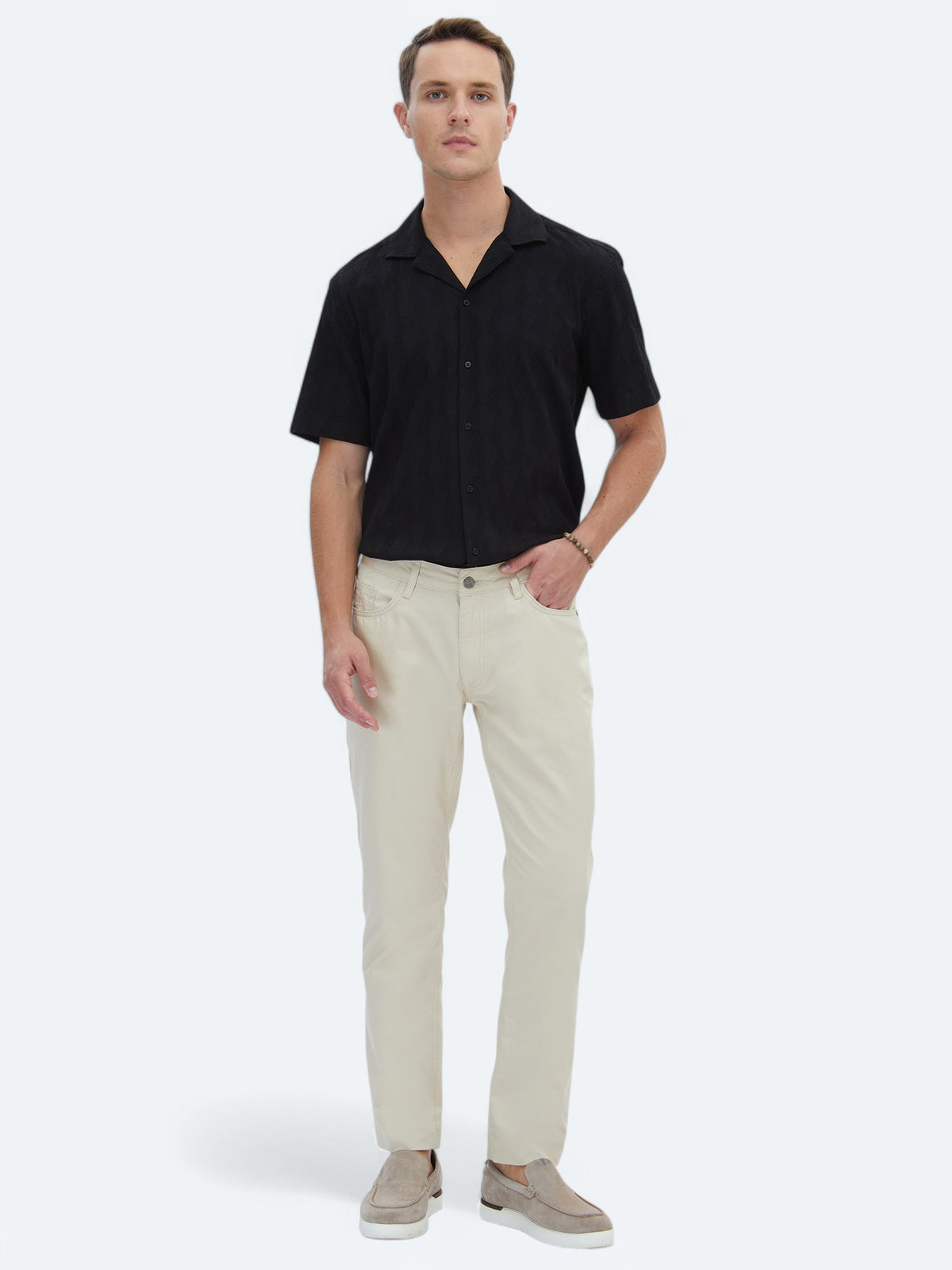 Bej Denim Slim Fit Casual Pamuk Karışımlı Pantolon