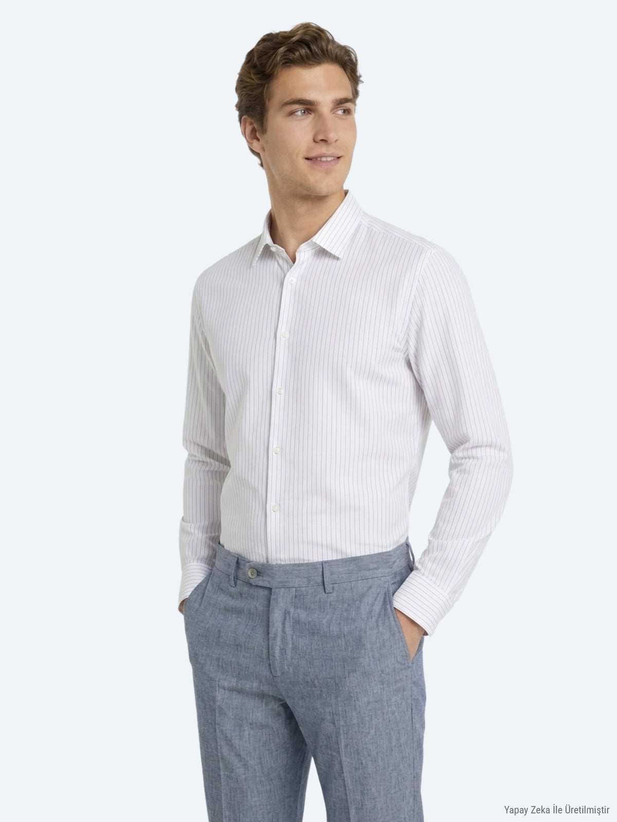 Mor Çizgili Regular Fit Uzun Dokuma Casual Pamuk Karışımlı Gömlek