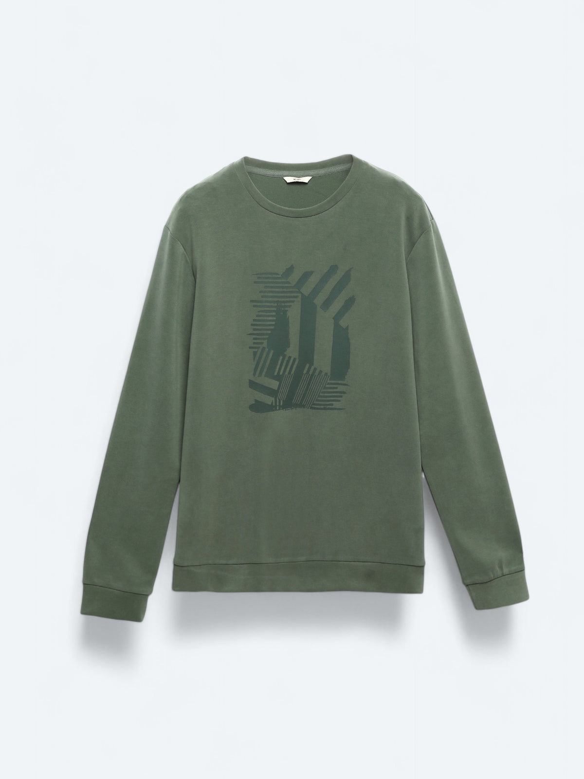 Haki Bisiklet Yaka Baskılı Sweatshırt