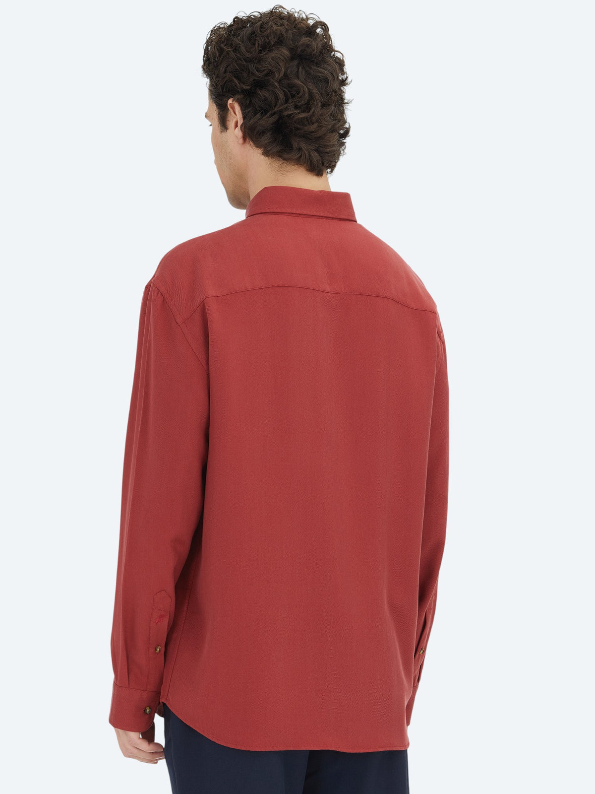 Kırmızı Fitilli Oversize Fit Uzun Dokuma Casual Gömlek