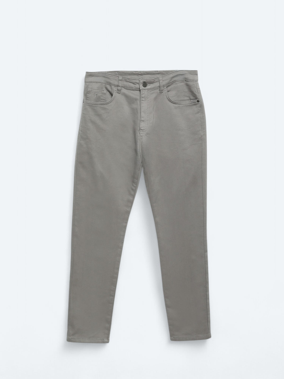 Gri Dokuma Slim Fit Casual Pamuk Karışımlı Pantolon