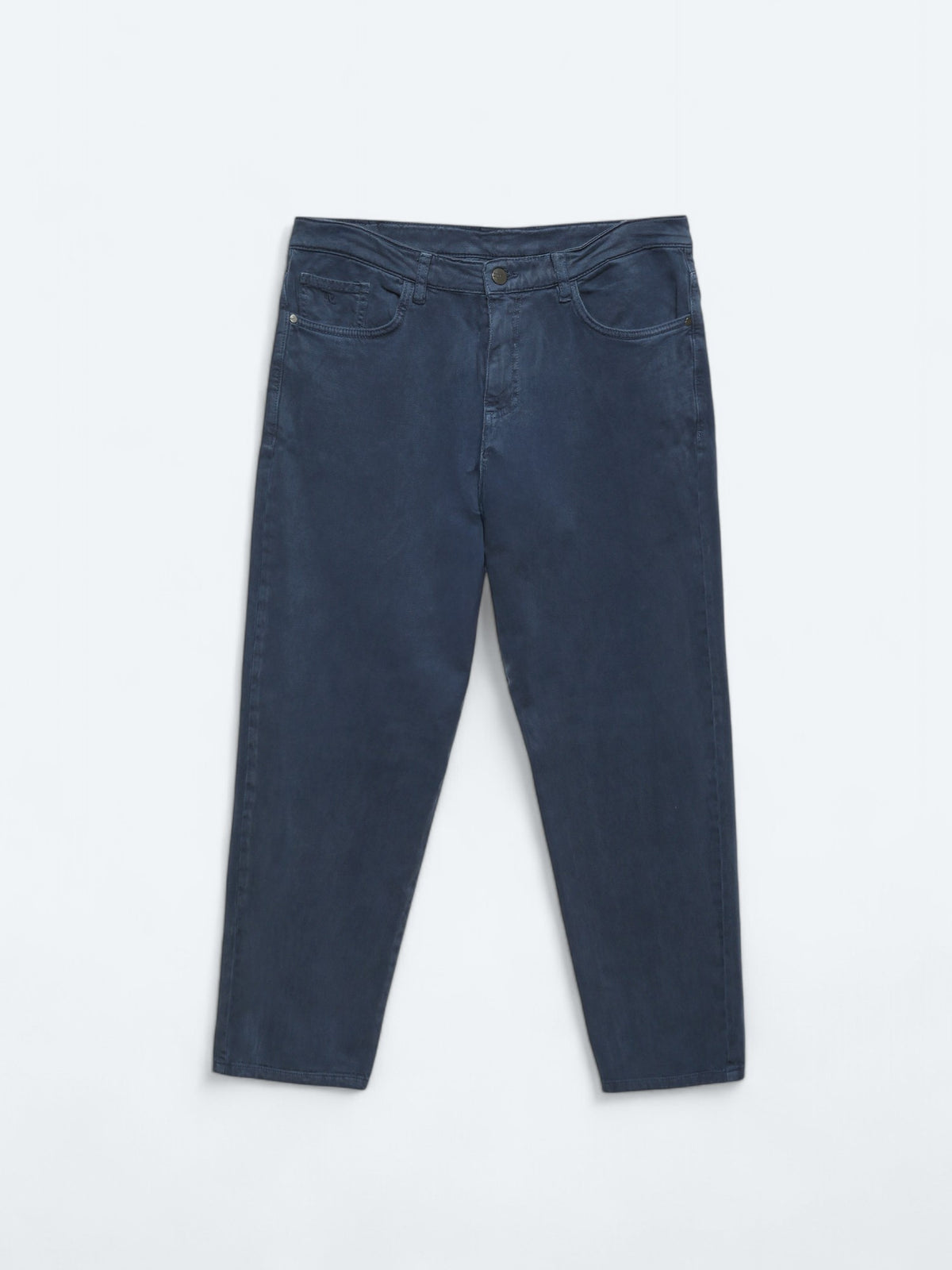 İndigo Dokuma Carrot Fit Casual Pamuk Karışımlı Pantolon