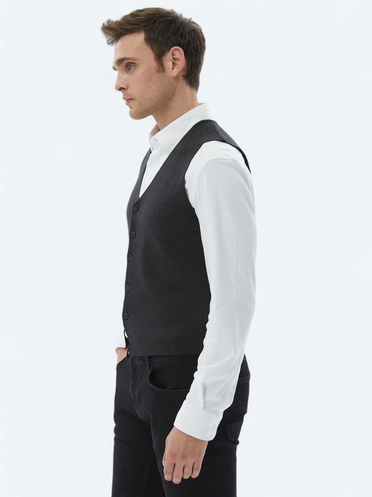 Antrasit Regular Fit Casual Örme Triko Yelek