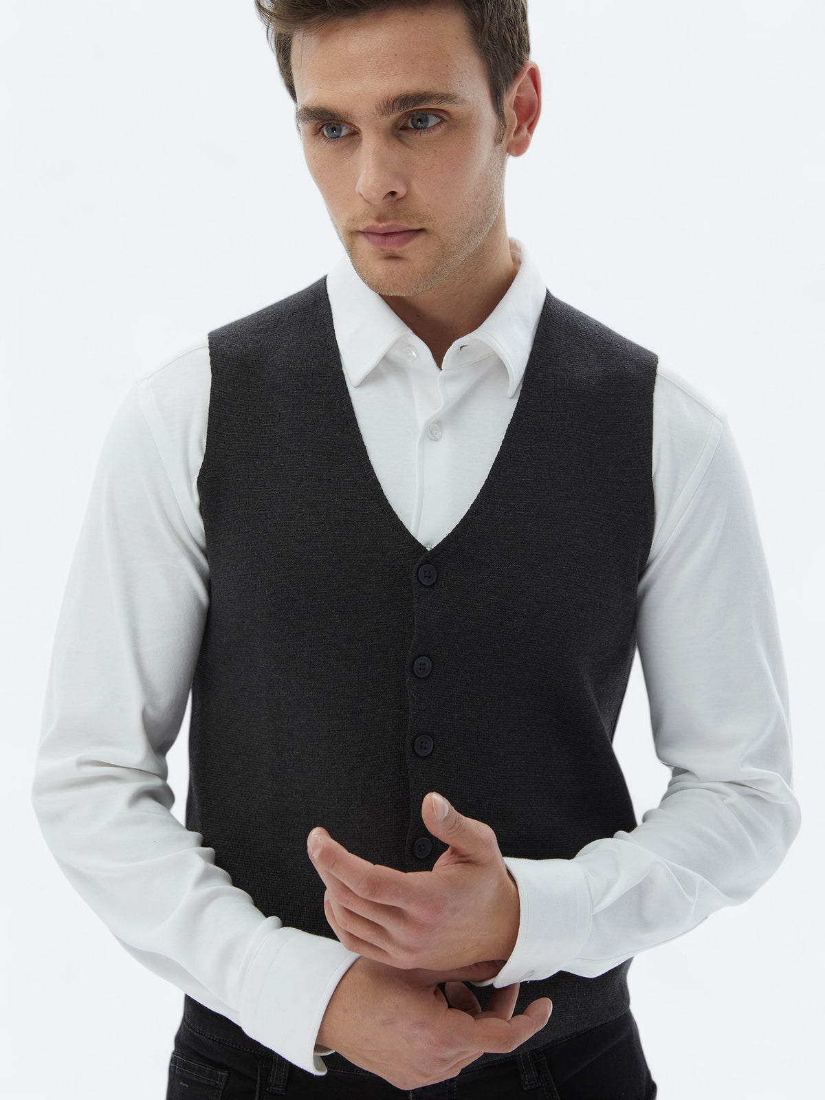 Antrasit Regular Fit Casual Örme Triko Yelek