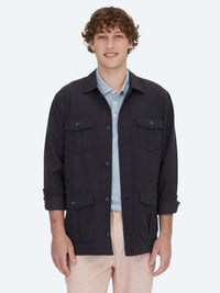 Lacivert Oversize Fit Uzun Dokuma Pamuk Karışımlı Overshırt