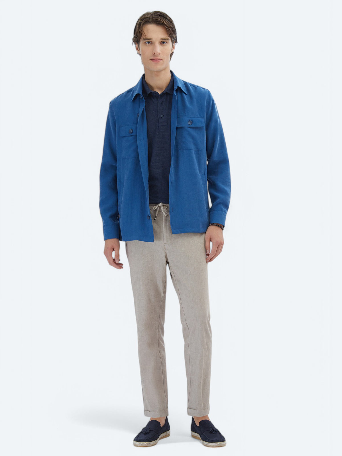 İndigo Regular Fit Dokuma Overshırt