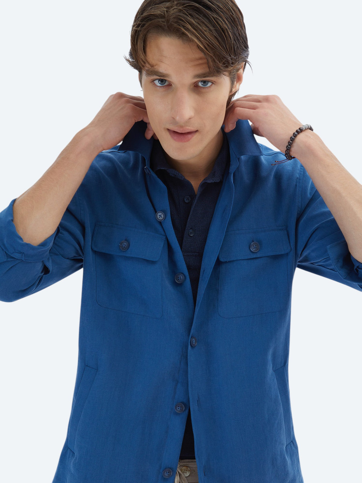İndigo Regular Fit Dokuma Overshırt
