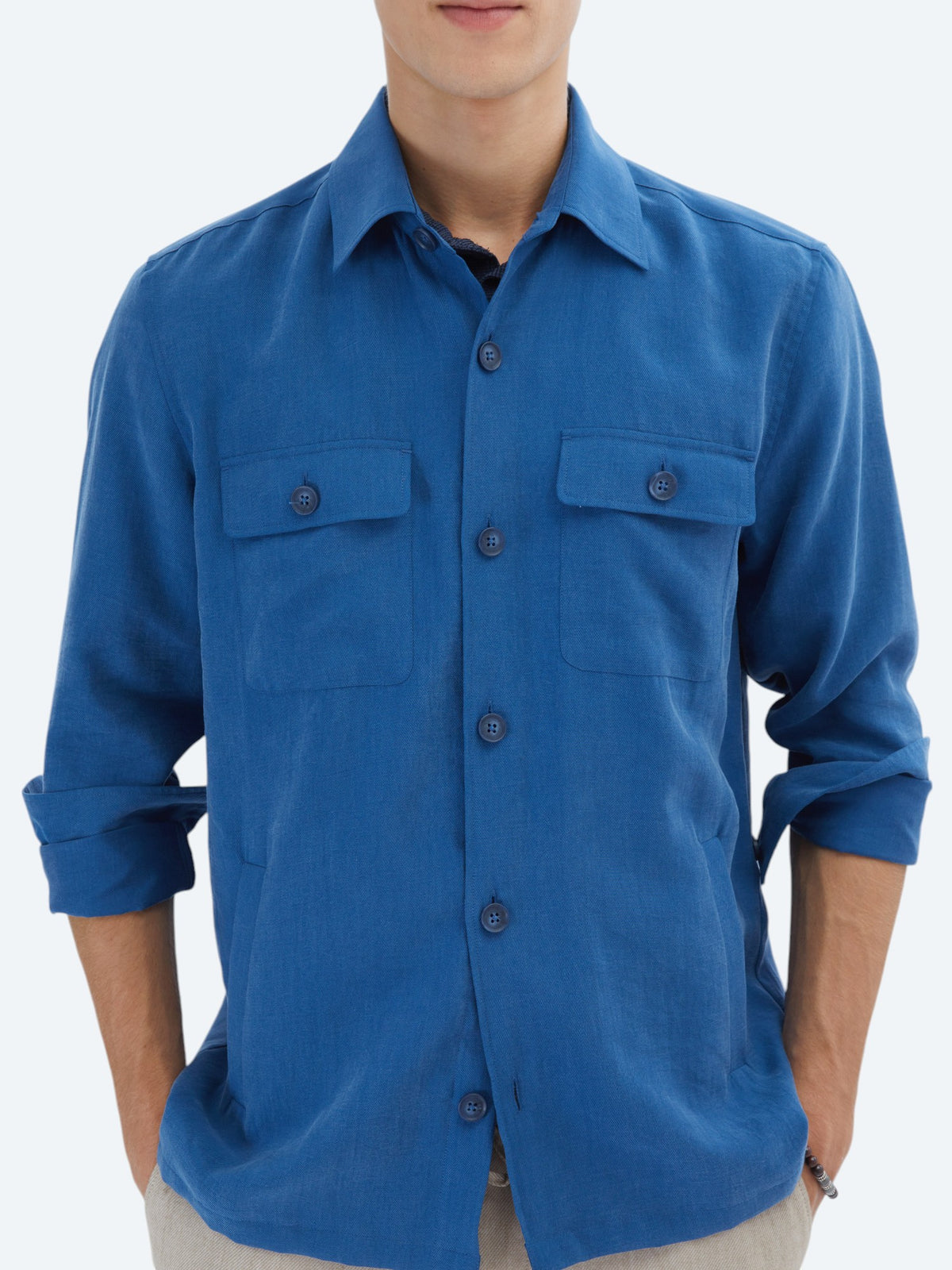 İndigo Regular Fit Dokuma Overshırt