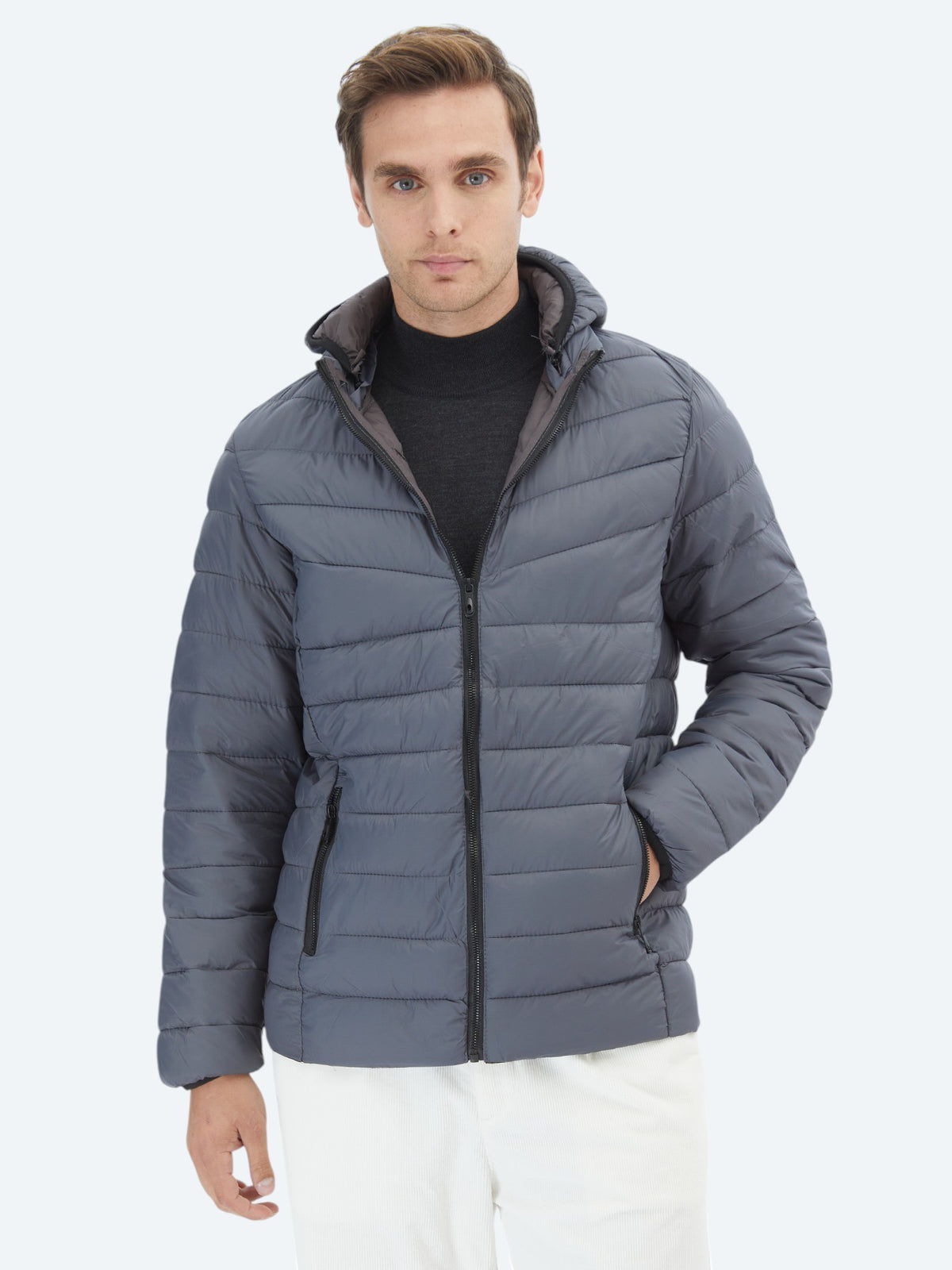 Gri Regular Fit Casual Dokuma Mont