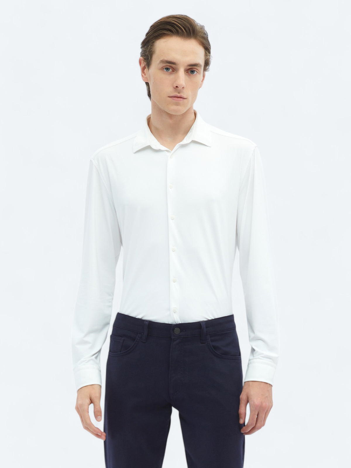 Beyaz Düz Regular Fit Uzun Casual Gömlek