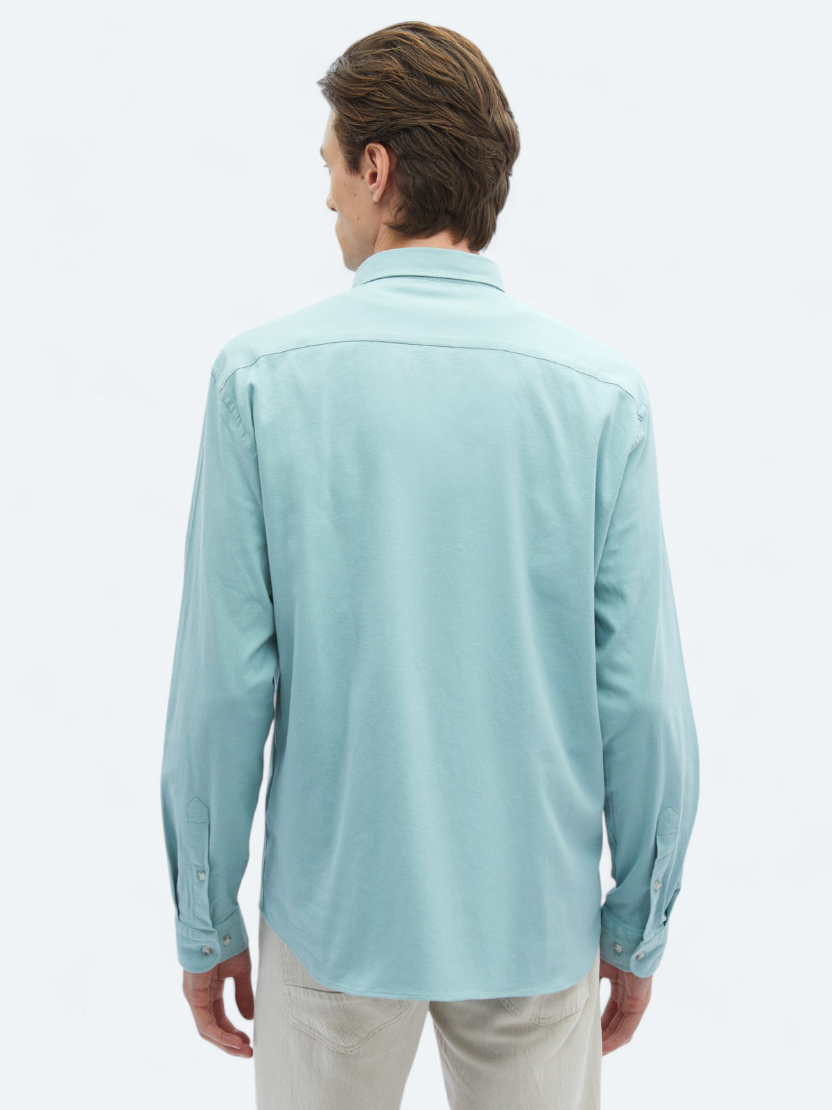Mint Düz Regular Fit Uzun Dokuma Casual Pamuk Karışımlı Gömlek