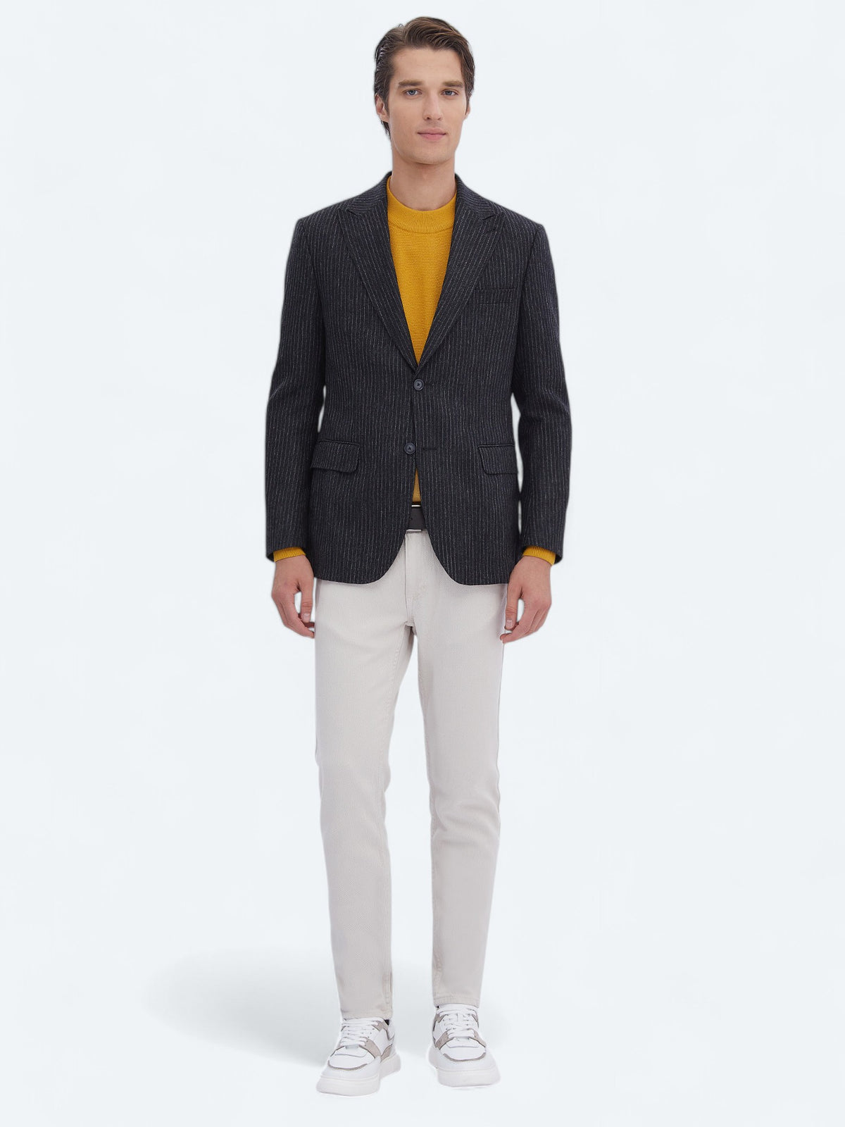 Antrasit Desenli Modern Fit Yün Karışımlı Ceket