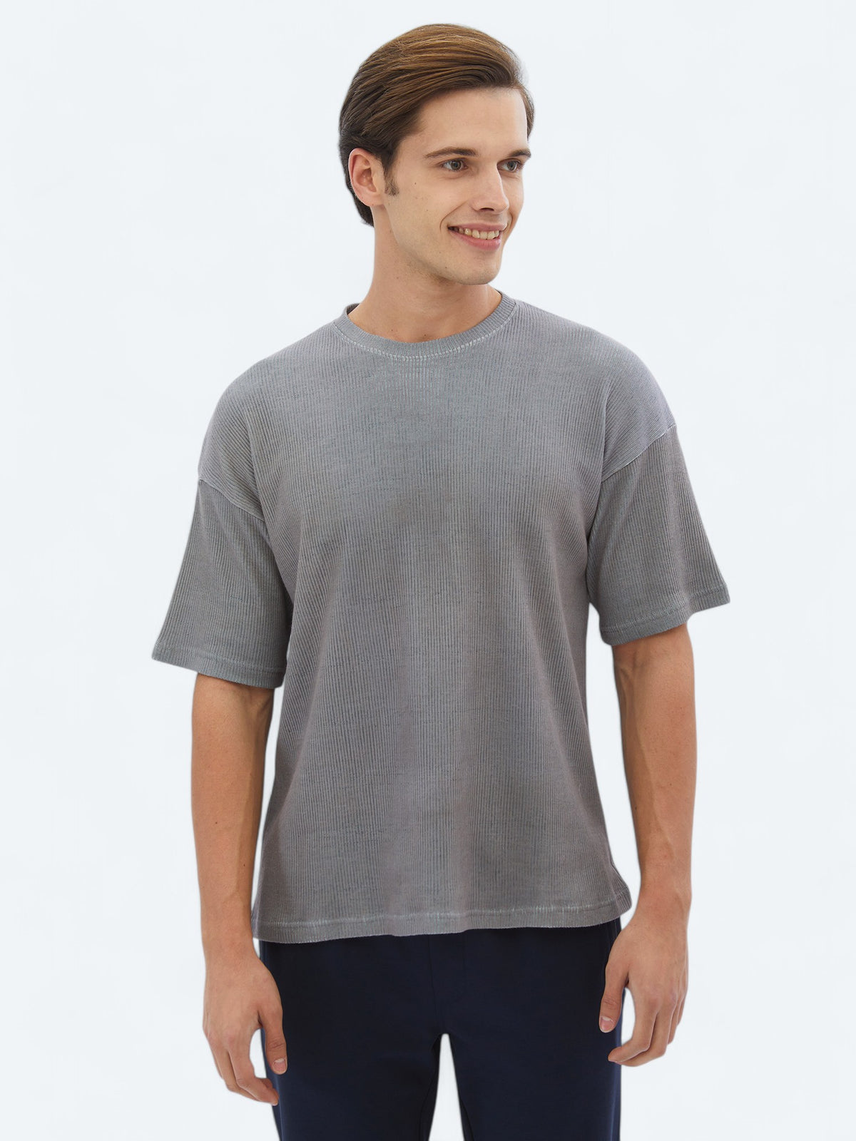 Siyah Baskılı Bisiklet Yaka Pamuk Karışımlı T-Shirt