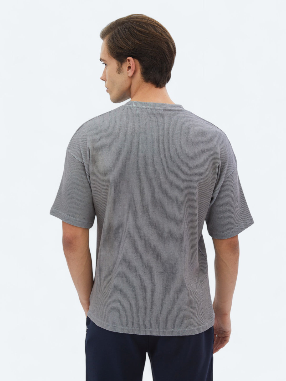 Siyah Baskılı Bisiklet Yaka Pamuk Karışımlı T-Shirt