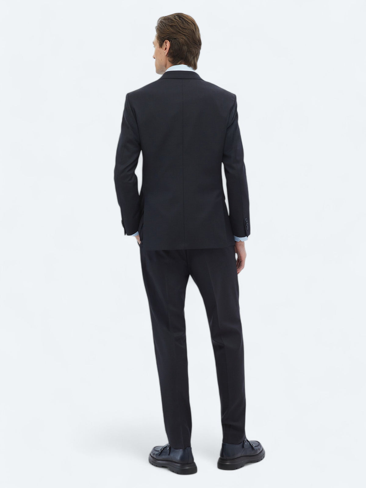 Siyah Desenli Modern Fit Yün Karışımlı Takım Elbise