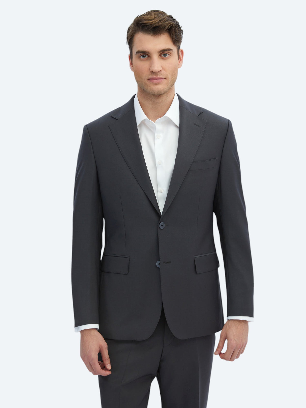 Antrasit Düz Modern Fit Yün Karışımlı Takım Elbise