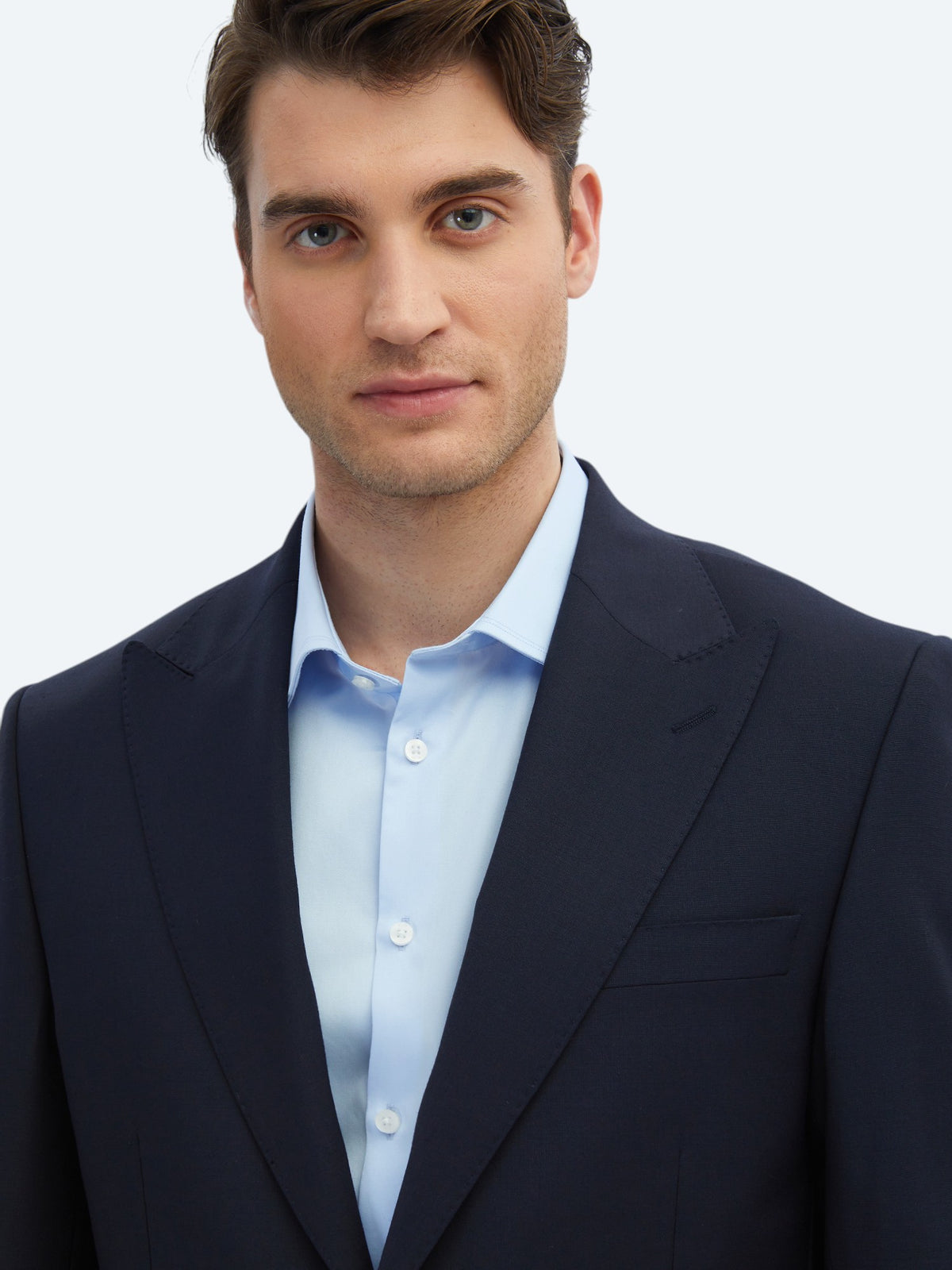 Lacivert Düz Modern Fit Yün Karışımlı Takım Elbise