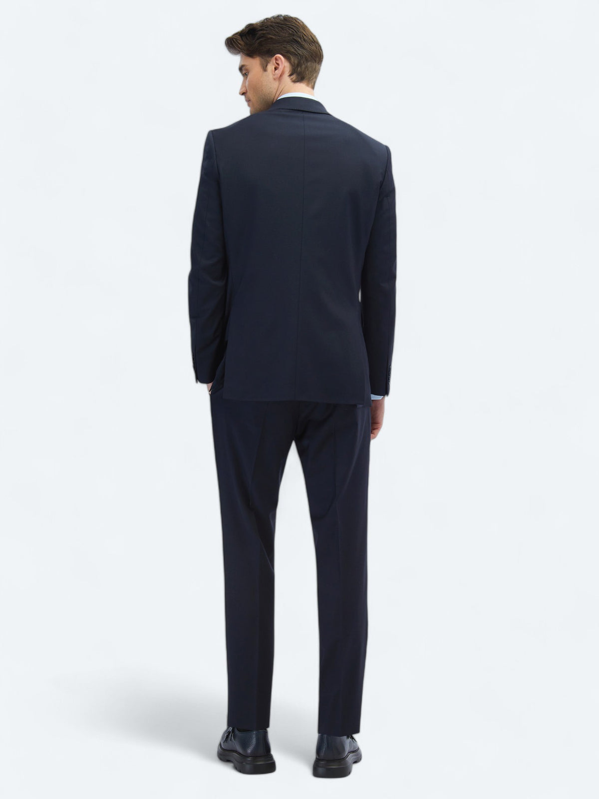 Lacivert Düz Modern Fit Yün Karışımlı Takım Elbise