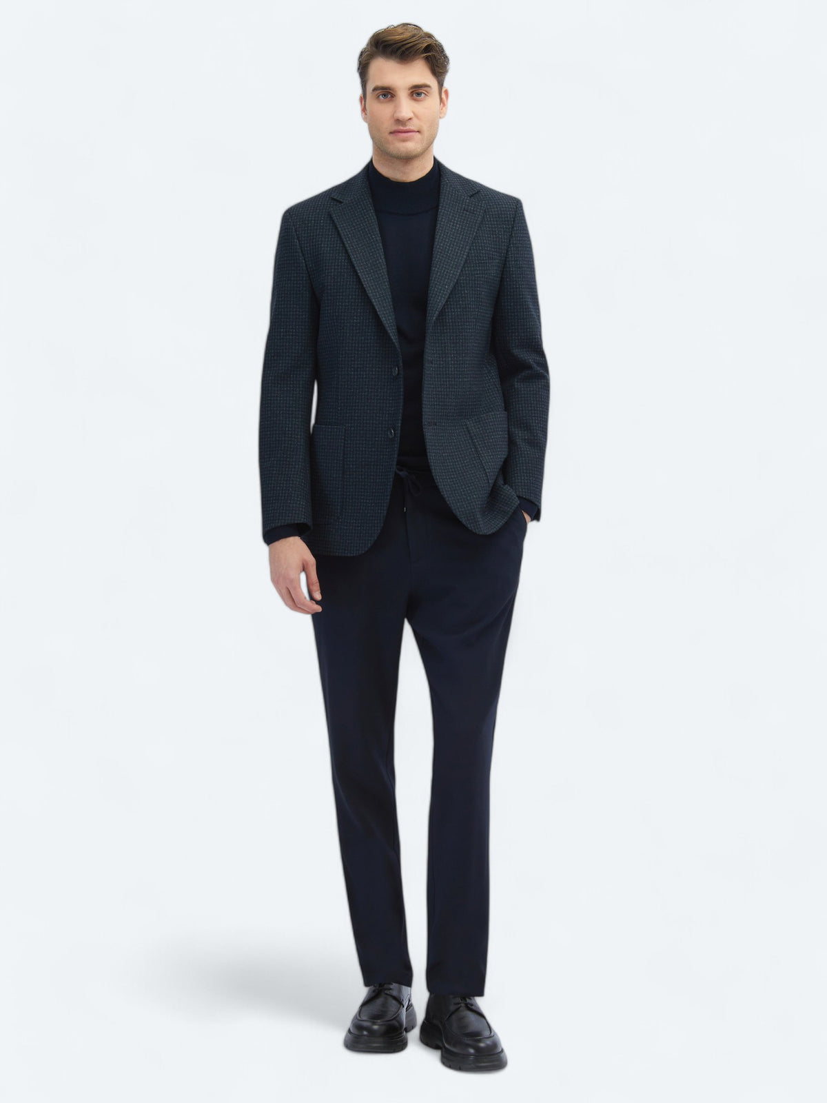 Lacivert Desenli Modern Fit Örme Ceket