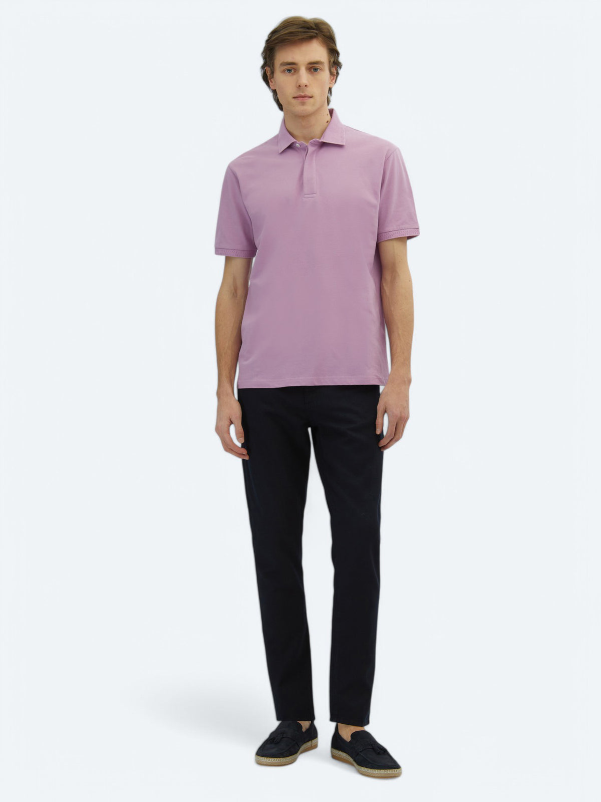 Eflatun Düz Polo Yaka %100 Pamuk T-Shirt