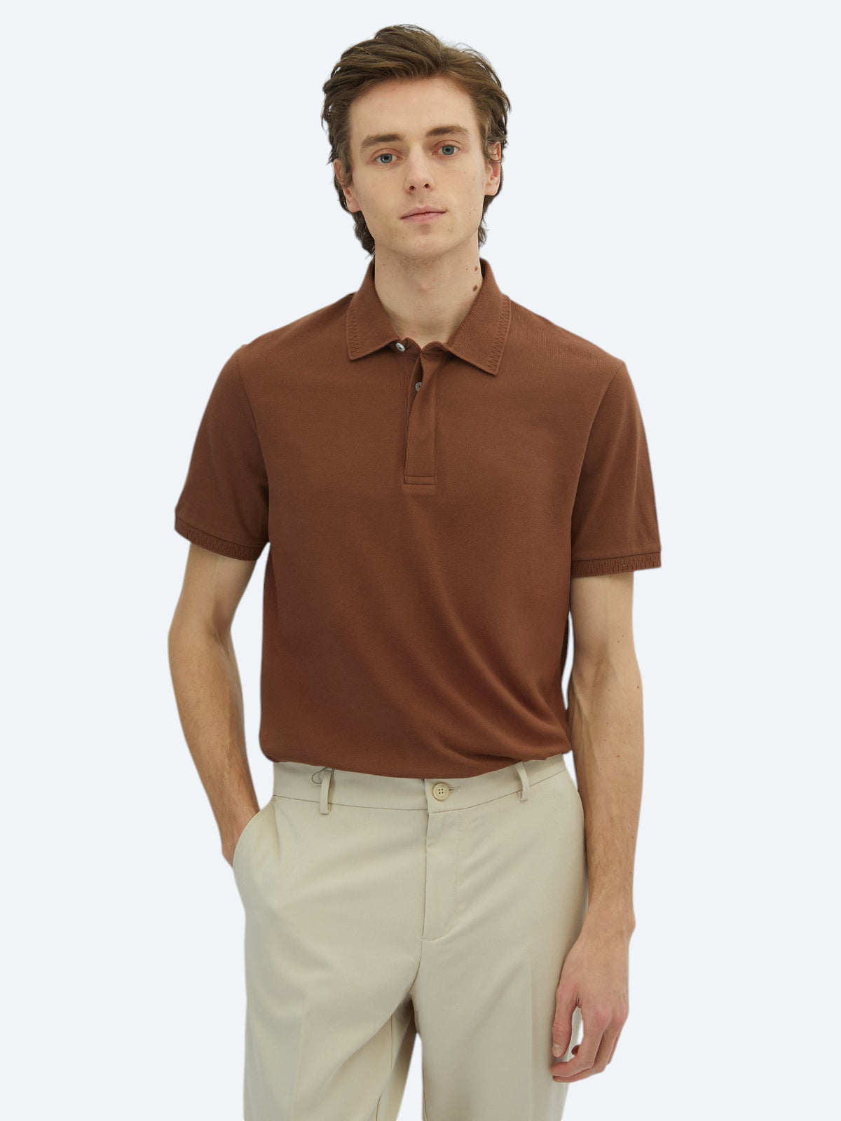 Kahverengi Düz %100 Pamuk T-Shirt