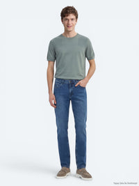 Orta Mavi Slim Fit Çevre Dostu Denim Pamuk Karışımlı Pantolon