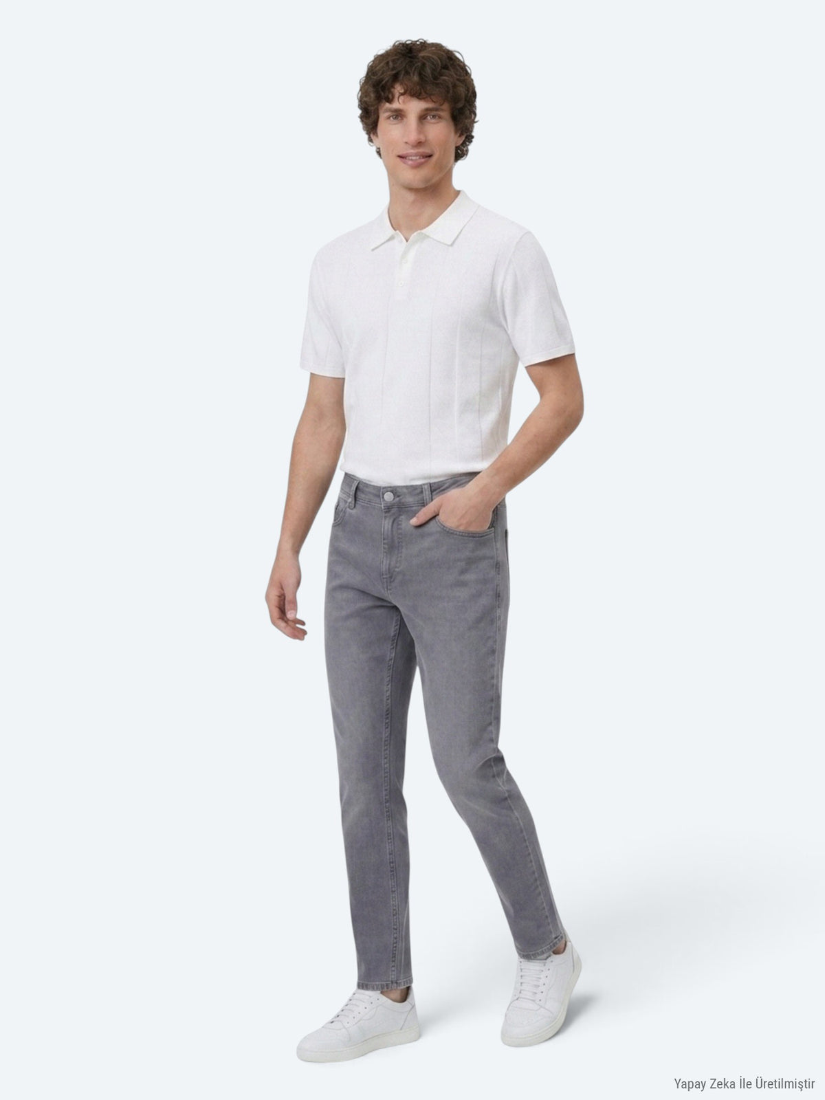 Gri Slim Fit Denim Pamuk Karışımlı Pantolon