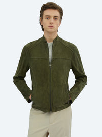 Haki Regular Fit Dik Yaka Smart Casual Deri Mont