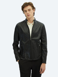 Gri Regular Fit Dik Yaka Smart Casual Çift Taraflı Deri Mont
