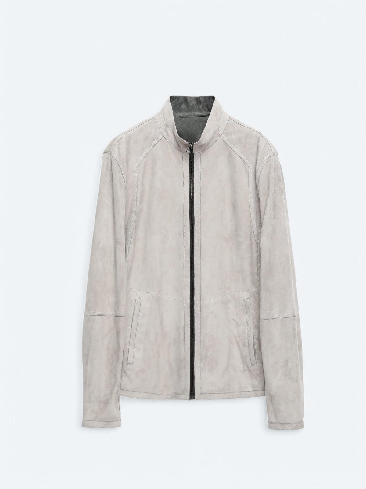 Gri Regular Fit Dik Yaka Smart Casual Çift Taraflı Deri Mont