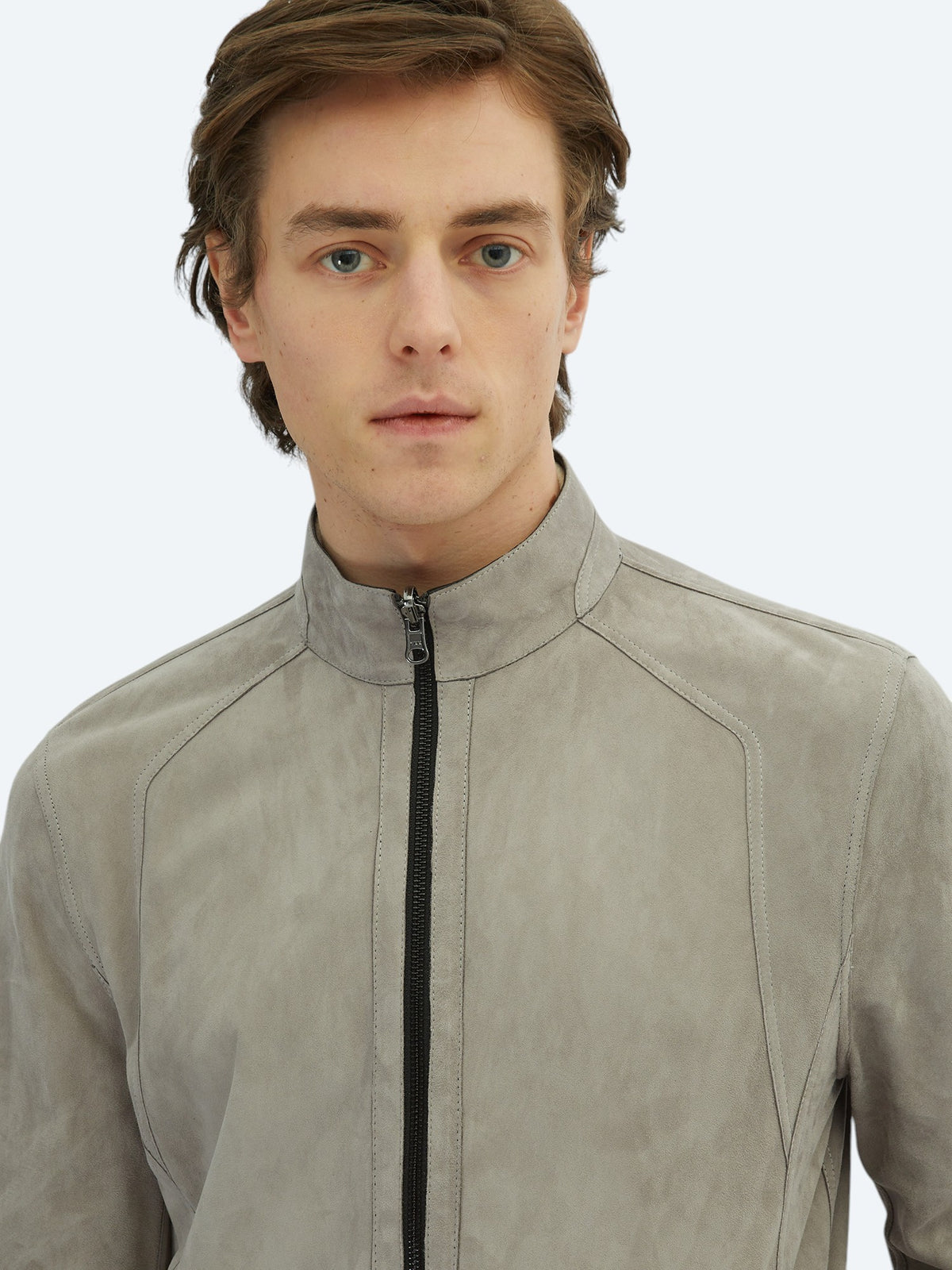 Gri Regular Fit Dik Yaka Smart Casual Çift Taraflı Deri Mont